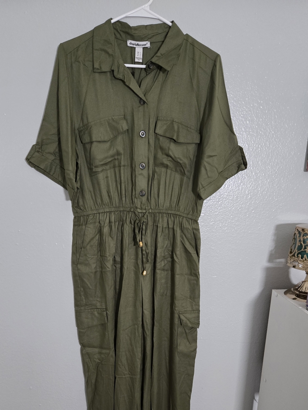 Charlotte Russe Olive Utility Jumpsuit